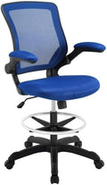 Scranton & Co Mesh Drafting Stool, Blue Finish, Adjustable Height with Flip-Up Arms, Foot Ring, Tall Pneumatic Gas Cylinder, Breathable Mesh Back, Foam Seat, Ergonomic Chair for Work or Home Use