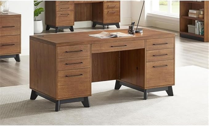 Pemberly Row Set of 3 Fully Assembled Office Desk & Filing Cabinet & Bookcase