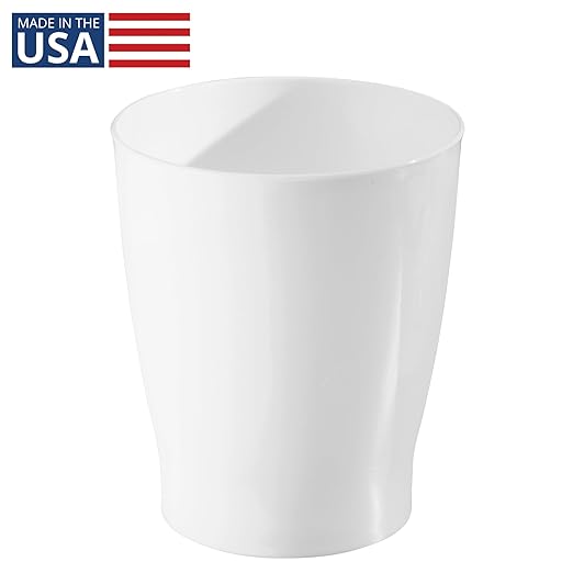 iDesign Small Round Plastic Bathroom Trash Can - Ideal for Bathroom or Office - White - Made in USA