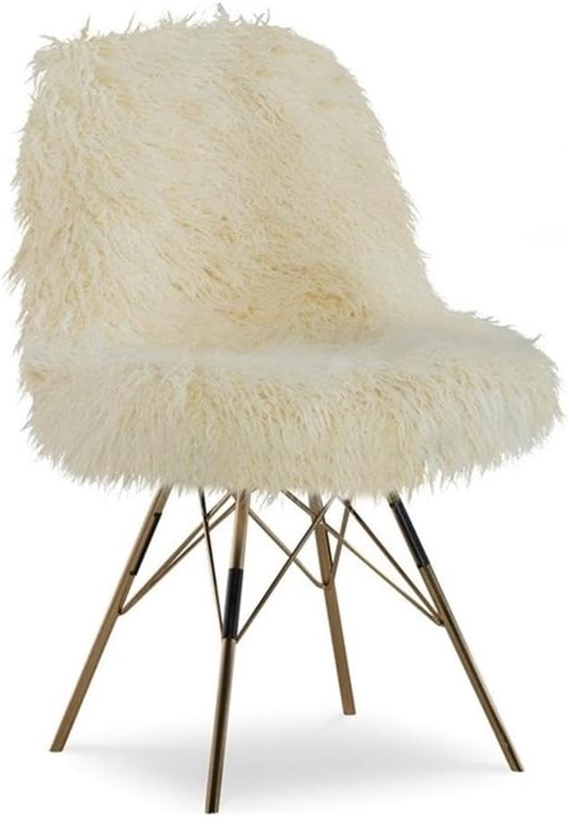 Pemberly Row Set of 2 Writing Desk with Criss Cross Legs & Faux Fur Accent Chair