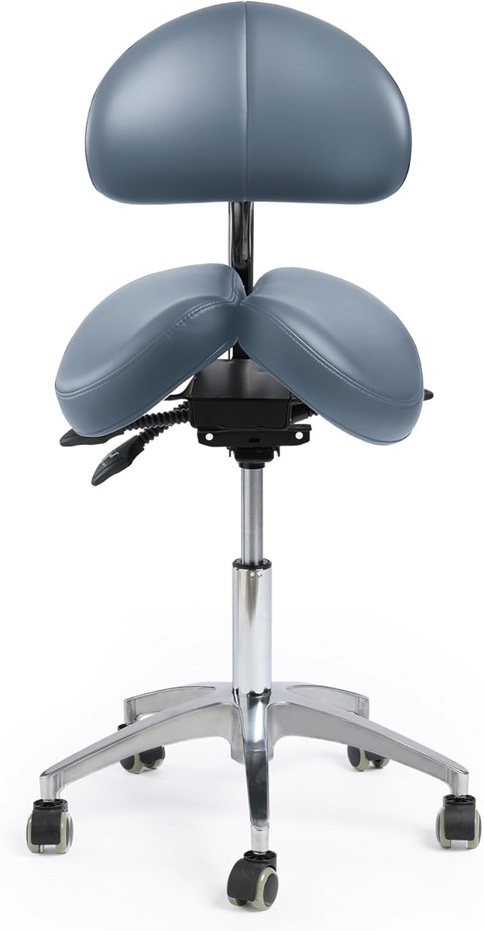 Saddle Stool with Wheels,Rolling Stool with Back Support&Split Seats,Ergonomic Stool Saddle Stool for Hair Stylist for Dentist Salon Tattoo(Grey)