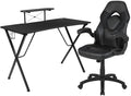BOWERY HILL 2 Piece Gaming Desk Set with Monitor Stand, Black Laminate Finish, Ergonomic High Back Chair with Flip-Up Arms, Cable Management, Cup Holder, Contemporary Design for Home Office or Gaming