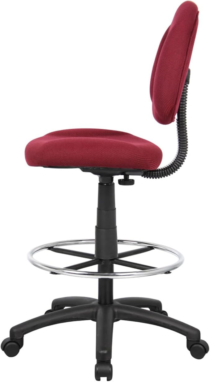 Benzara Jea Drafting Stool Chair, Burgundy Red Tweed, Contoured Back and Footring
