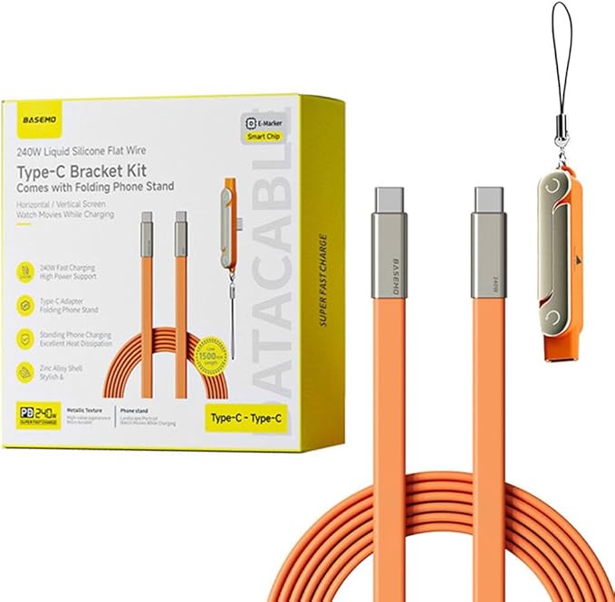 2 in 1 Invisible Holder Charger Cable with Stand,240W Super Fast Charging Cord with Detachable Foldable Stand,USB-C Charge Cable,Compatible with iPhone for Samsung for Gaming Office Car Travel