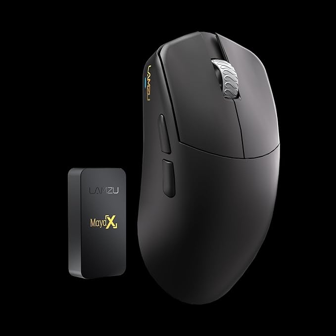 Lamzu Maya X Wireless Gaming Mouse, Ultra Lightweight 47g, Optical Switch, Maximum 30000 DPI, Symmetrical, MCU Nordic 52840, Dust-Proof Encoder, PAW3950 Sensor(Larger Maya) (Black)