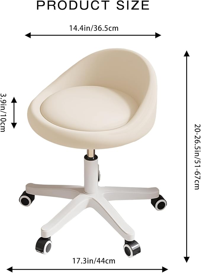 Rolling Stool Chair with Backrest, Round PU Leather Adjustable Height Hydraulic Swivel Rolling Stool for Spa Salon Tattoo Massage Doctor Dental Medical Office Beige