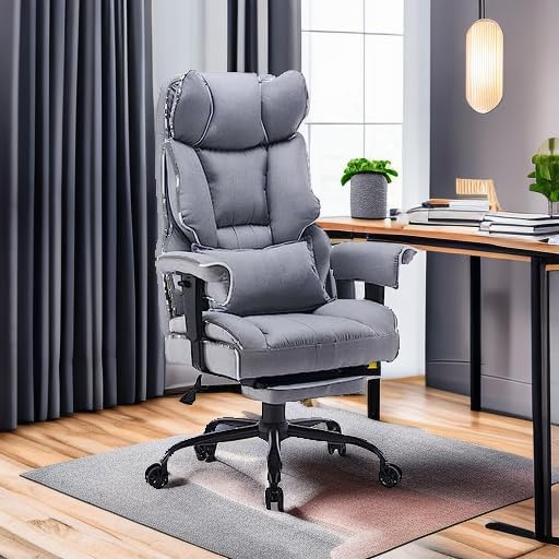 Efomao Fabric Office Chair, Big and Tall Office Chair 400 lb Weight Capacity, High Back Executive Office Chair with Foot Rest, Ergonomic Office Chair for Back Pain Relief, Gray
