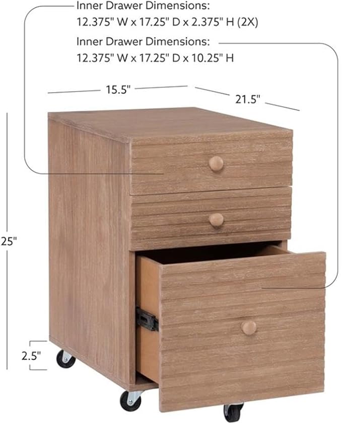 Pemberly Row Set of 2 Bookcase & Filing Cabinet with Rolling Castors in Natural