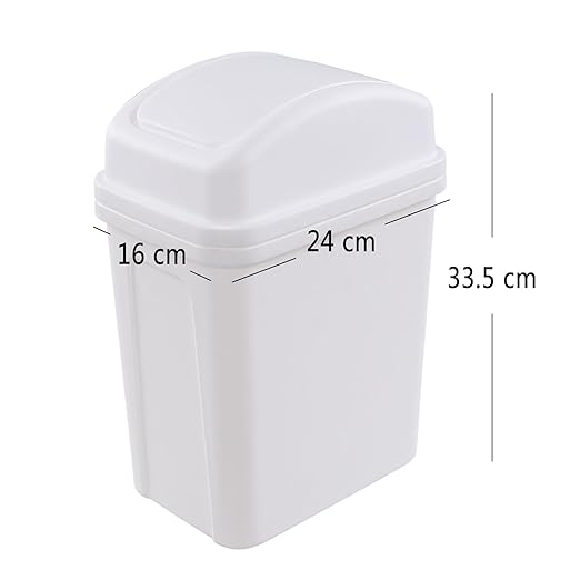 1-Pack 1.8 Gallon Plastic Swing Lidded Trash Can, Small Garbage Bin, White
