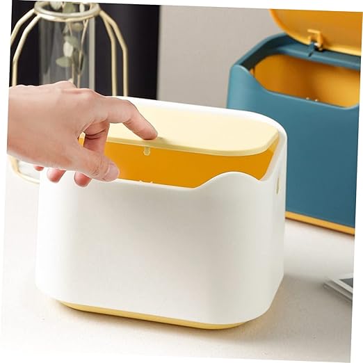 Desktop Trash Can Lid Waste Container for Desk Lightweight Press Cover Garbage Bin Compact Slim Design for Office Bedroom Kitchen Easy to Move