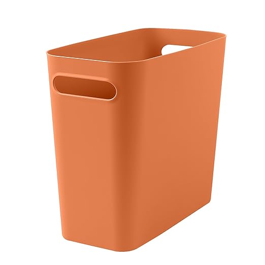 Small Orange Trash Can Wastebasket, Plastic Garbage Can Waste Basket for Narrow Spaces Bathrooms Laundry Room Kitchens Offices Kids Rooms, 1.8 Gallon (Orange)