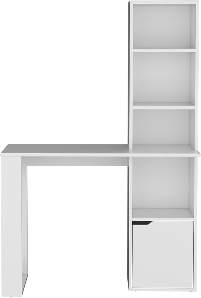 Iowa Computer Desk with Spacious Work Surface, Integrated Four-Tier Bookcase, Single-Door Storage Cabinet and Modern Space-Saving Design for Organized Home Office, Study Area or Creative Workspace