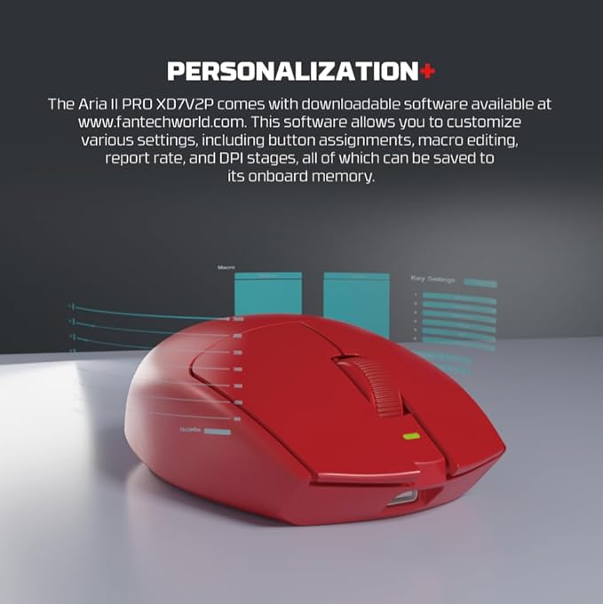 FANTECH ARIA XD7V2 PRO Wireless Gaming Mouse, 8K Polling, Pixart 3395 Gaming Sensor 26K DPI HUANO Switches, 53g Ultra-Lightweight, 5 Buttons, Compatible with PC/Mac - Red