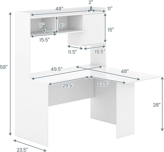 Giantex L Shaped Desk with Hutch, White Corner Desk with Storage Shelf & Cabinet, Laptop PC Table Gaming Computer Table Workstation, Modern Executive Study Writing Desk for Home Office, Bedroom