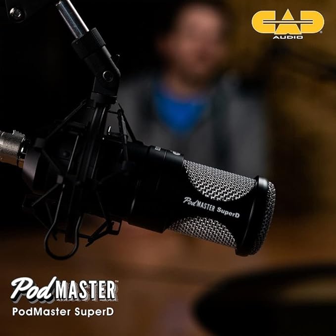 CAD PM1200 PodMaster™ SuperD Professional Broadcast / Podcasting Microphone with SuperD VOG Dynamic Capsule, supplied with Broadcast Boom Mic Stand
