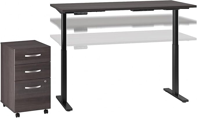 Move 60 Series by Bush Business Furniture 60W x 30D Height Adjustable Standing Desk with Storage in Storm Gray with Black Base