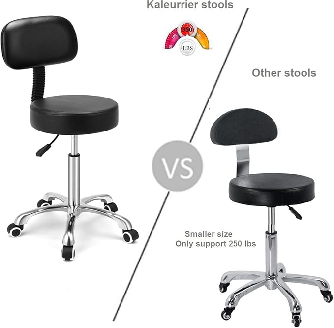 Kaleurrier Rolling Swivel Adjustable Heavy Duty Drafting Stool Chair for Hair Beauty Salon Medical Barber Office Home Kitchen Uses,with Wheels and Back (Black)