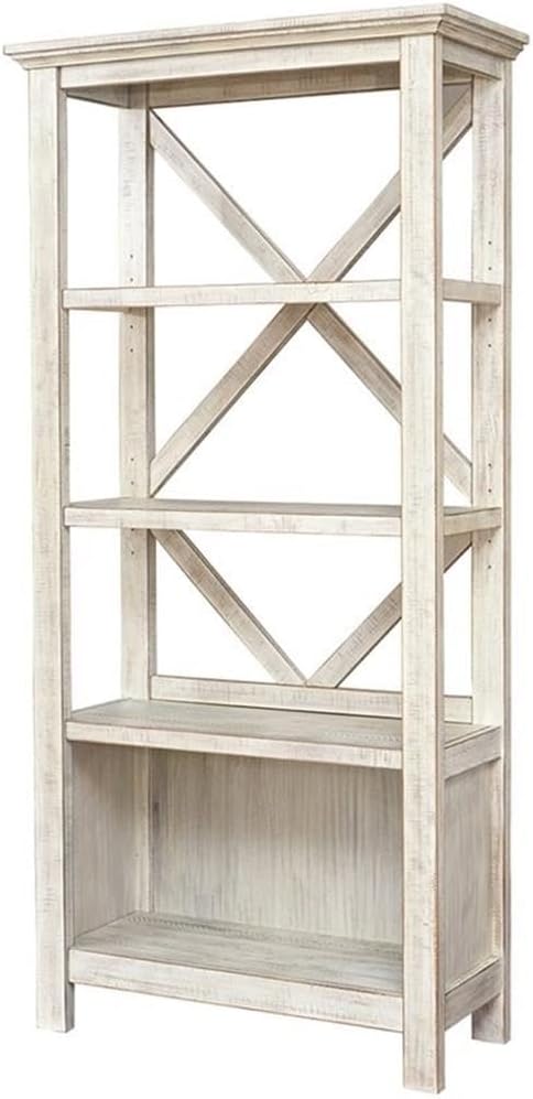 BOWERY HILL Farmhouse Desk and Bookcase Set in Whitewash