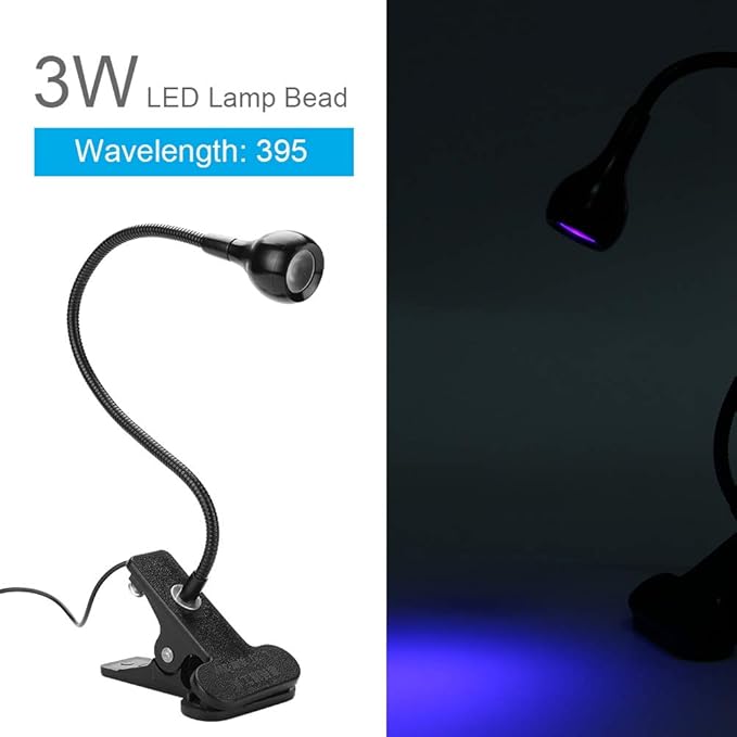 Zopsc USB 3W LED Phone Glue Curing Lamp,Portable Clamp Flexible 360 ° Desk Lamps,395 Wavelength,Plug and Play,for Repairing Phones,Fluorescent Agent Detection,Fluorescent Banknote