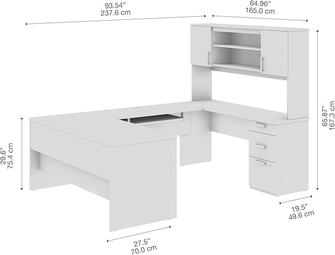 Bestar, Ridgeley Collection, Modern Executive Computer Desk with Pedestal and Hutch