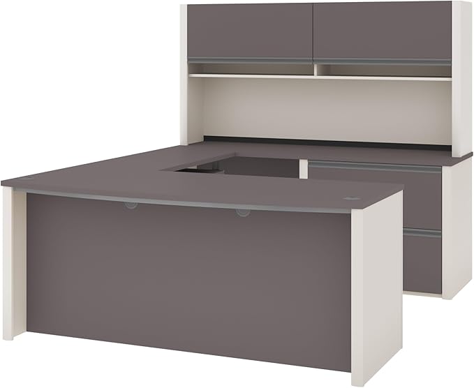 BESTAR Connexion U-Shaped Workstation with Two Oversized Pedestals, Slate/Sandstone