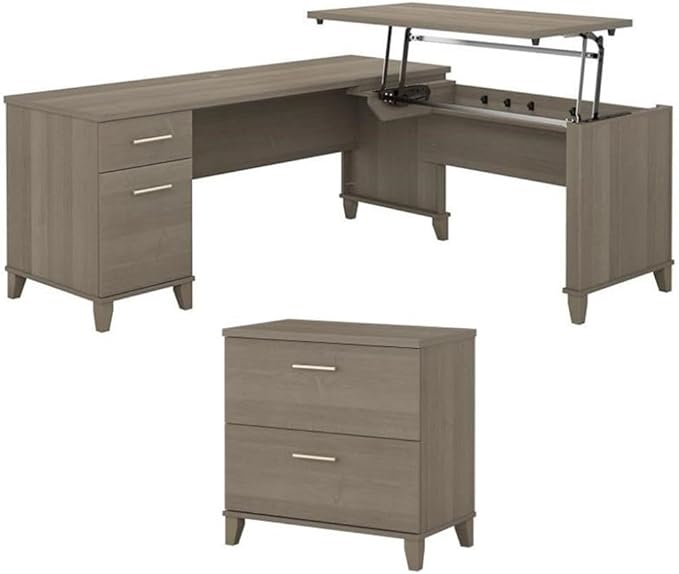Home Square 2-Piece Set with L Desk & 2 Drawer File Cabinet in Ash Gray