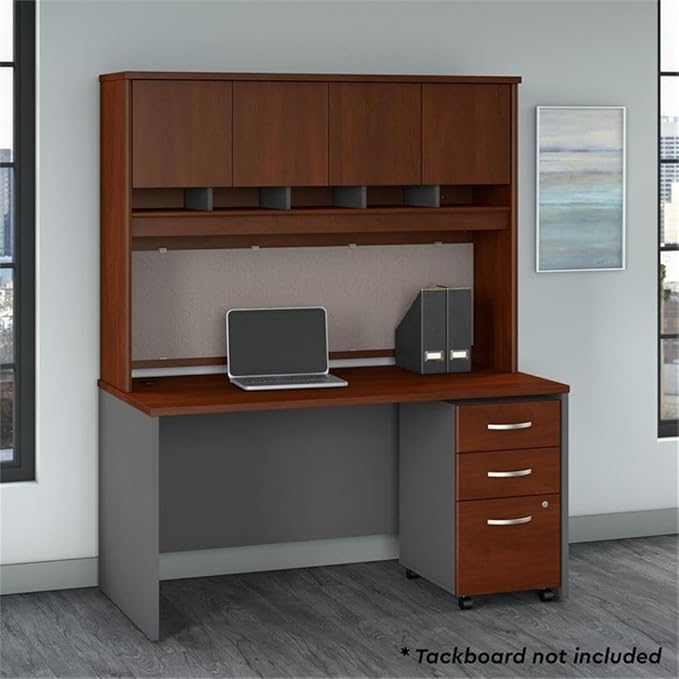 Bush Business Furniture Series C 60W x 30D Office Desk with Hutch and Mobile File Cabinet in Hansen Cherry