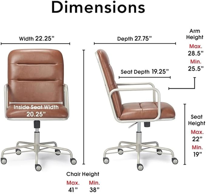 Home Square 2-Piece Set with Leather Chair and Writing Desk in Brown