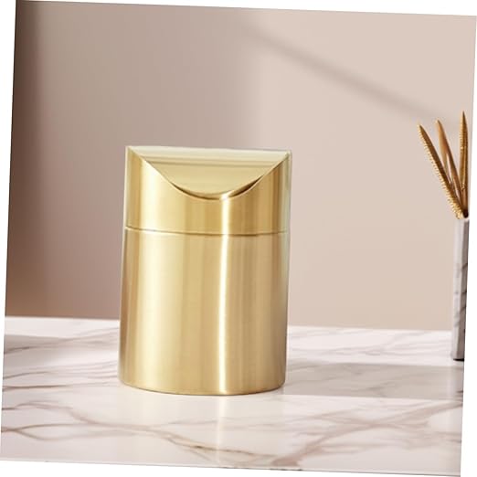 Luxshiny Trash Can Gold Bathroom Accessory Mini Lid Slim Desktop Countertop Waste Bin for Office Car