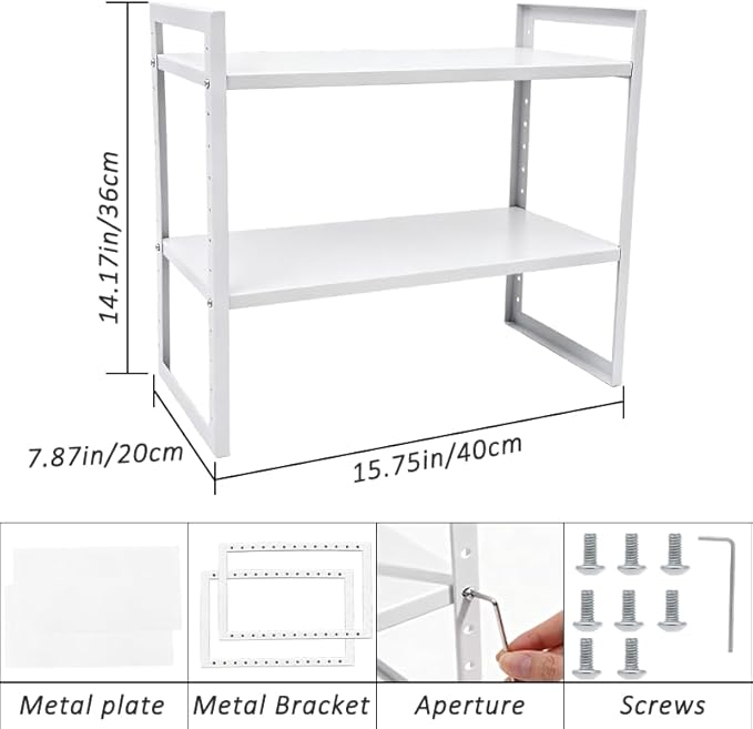 Office Desk Shelf Organizer, Metal Desktop Bookshelf Storage Rack, Height Adjustable Countertop Shelf for Study Room, Home Office, Multipurpose Storage for Books, Files, Stationery and Desk Essentials