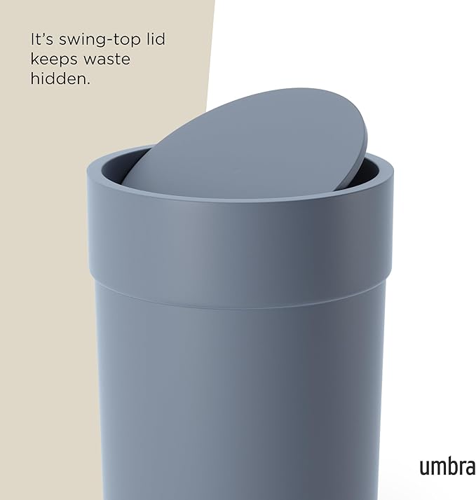 Umbra Touch Trash Can, Small Garbage Bin Waste Basket with Lid for Bathroom, Slate Blue