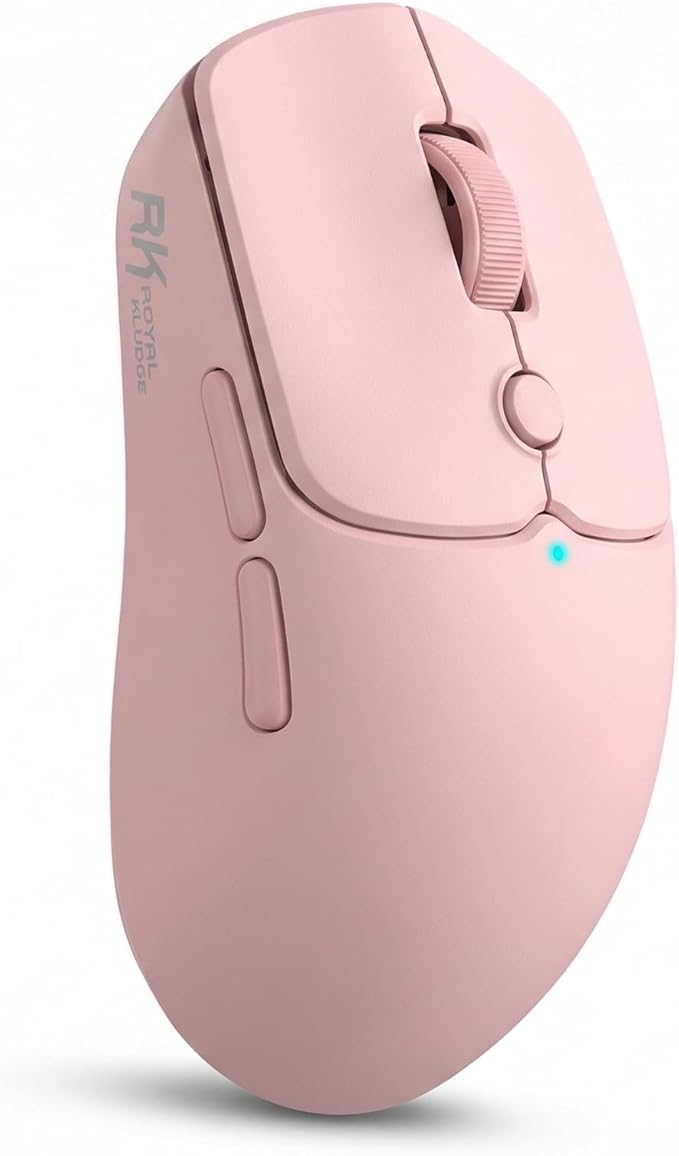RK ROYAL KLUDGE MO1 Wireless Mouse, 55g Ultra-Lightweight Computer Mice, 6 Programmable Buttons, 2.4GHz/Bluetooth/Wired, 6000 DPI Optical Sensor, Pink