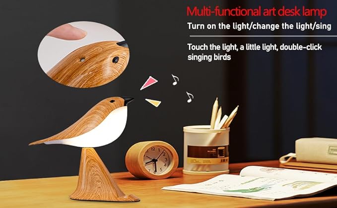 Small Bird Desk Lamp, Remote Rechargeable Cordless Table Lamp with 3 Color Temperatures, Remote Control & Touch Sensor, Multi-Function Battery Operated Bird Light for Bedroom, Kids, 1 Pack