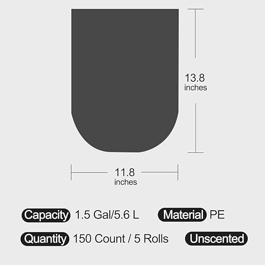 Mini Trash Bags for Tiny Desktop Trash cans,1.5 GAL/5.6 L Strong Garbage Bag for Small Sized Waste Bin, Black Trash Bags for 3 in 1 Rvs Trash Can (150 Count / 5 Rolls, Black)