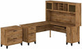 Pemberly Row 72W L Shaped Desk with Hutch and File Cabinet, Engineered Wood, Fresh Walnut Finish, Spacious Home Office Furniture Set with Storage for Files and Supplies