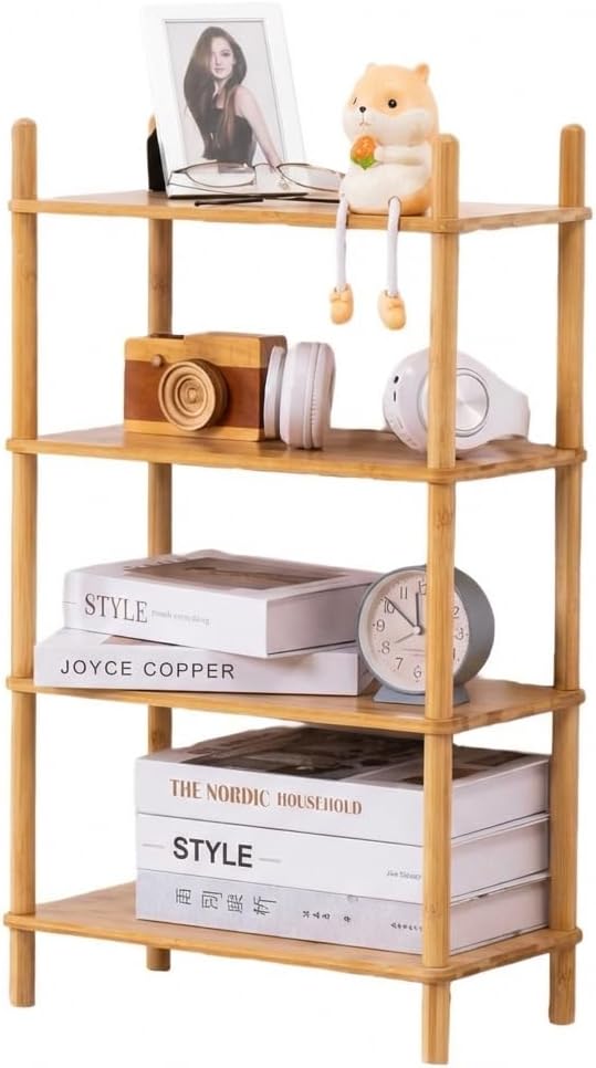 4-Tier Expandable Bamboo Desktop Organizer Shelf Kitchen Cabinet and Counter Riser Display Shelf for Top of Desk Home Office Bathroom Coffee Table Display Stand (1, Natural, 4-Tier)