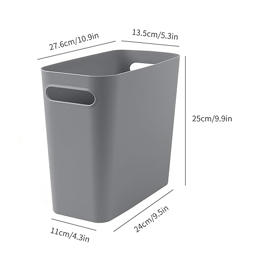 Small Grey Trash Can Wastebasket, Plastic Garbage Can Waste Basket for Narrow Spaces Bathrooms Laundry Room Kitchens Offices Kids Rooms, 1.8 Gallon (Grey)