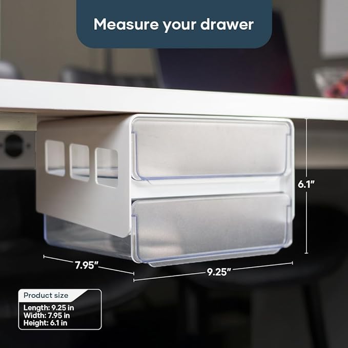 MariaMMDI I Self-Adhesive Under Desk Drawer Organizer with Slide-Out I Under Desk Storage with 2 Wide Layers I Office or Home Organization Must Haves