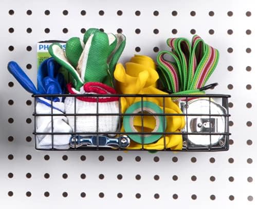 RightArrange Pegboard Basket Size S, Black - Hooks to Any Peg Board - Square Style Wire Shelf Baskets - Organize Tools, Workbench, Accessories, Garage Storage - Wall Organizer Attachments
