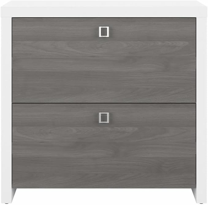 Pemberly Row Set of 2 60W Credenza Desk & Lateral File Cabinet in White & Gray