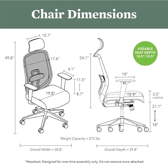 HON Altern Ergonomic Office Chair with Headrest, Arms, Wheels, Foam Cushion Seat, Mid Back Home Office Desk Chair Comfy, Gaming Chair, Height Adjustable Arms, Synchro-Tilt, White Frame, Pear