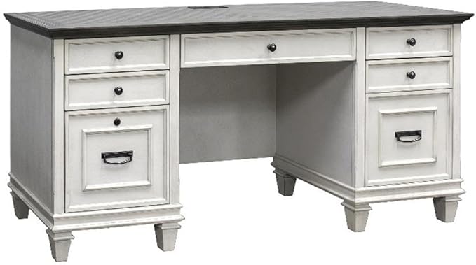 BOWERY HILL Set of 2 Credenza Office Desk and Open Bookcase in White