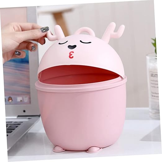 Slim Trash Can Lid Waste Bin for Kitchen Cartoon Desktop Trash Can Recycle Bin Litter