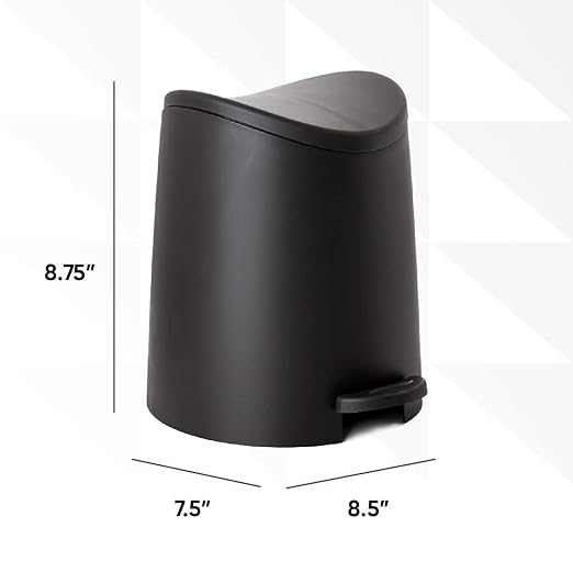 Small Plastic Bathroom Trash Can with Lid 3 Liter Modern Curved Step On Trash Can with Foot Pedal, Mini Kitchen Waste Bin, Durable and Soft Close for Bedroom, Office, Under Desk (Black-2 Pack)