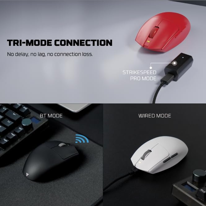 FANTECH ARIA XD7V2 PRO Wireless Gaming Mouse, 8K Polling, Pixart 3395 Gaming Sensor 26K DPI HUANO Switches, 53g Ultra-Lightweight, 5 Buttons, Compatible with PC/Mac - Red