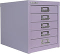 Bisley 5-Drawer Steel MultiDrawer Cabinet - Lilac, Chrome Pull Handles with Label Holders, Powder-Coated Steel, Removable Drawers, Desktop Storage, Labels Included