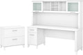 Bush Furniture Somerset 72W Office Desk with Hutch and Lateral File Cabinet in White