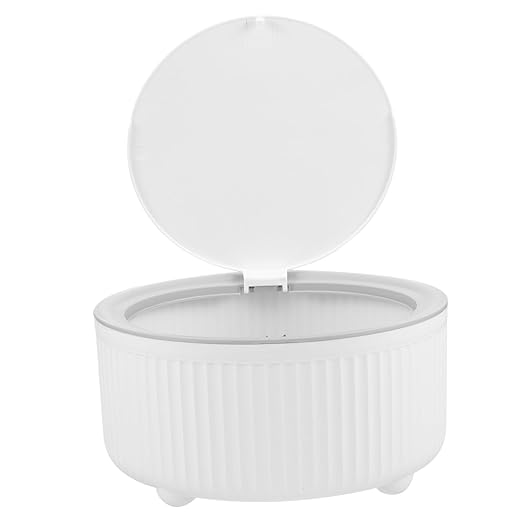 Vaguelly Mini Desktop Trash Can Round Waste Basket for Bedroom and Office Slim Plastic Garbage Bin Press Top Lid Compact Wastebasket for Counters and Nightstands
