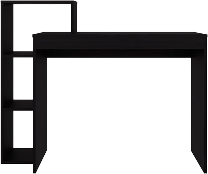 FM FURNITURE Salomé Computer Desk with Open Storage, Wenge Integrated storage: Features a side shelving unit with three open compartments for books, decorations, or office supplies. Made from melami