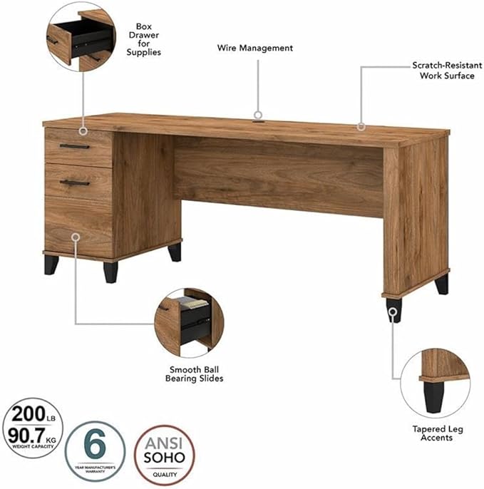 Pemberly Row 72W Sit to Stand L Shaped Desk with Hutch, Fresh Walnut Finish, Engineered Wood, Adjustable Height, Frosted Glass Doors, File Drawer, Ergonomic Office Desk for Home or Workspace